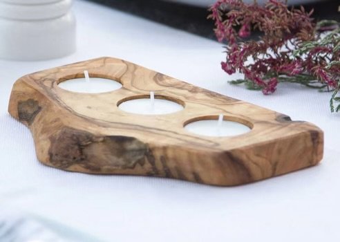 Olive wood tea light candle holder set